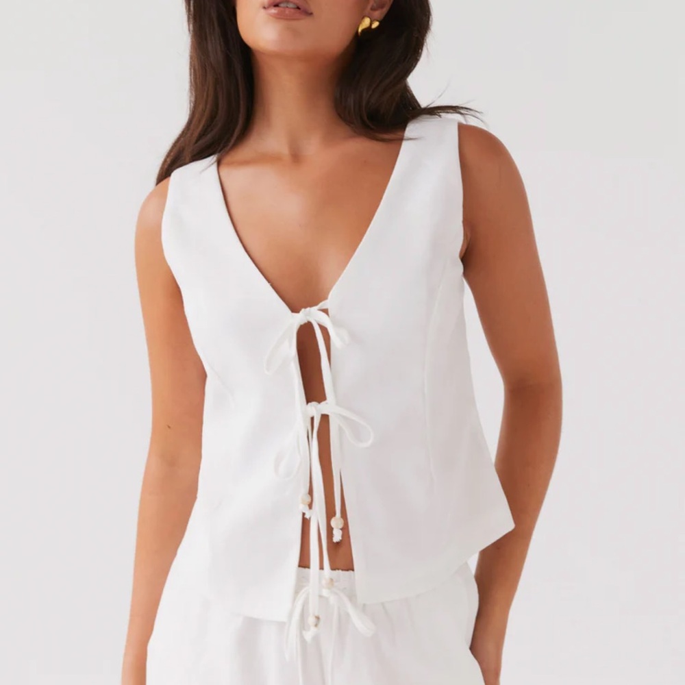 Peppermayo White Tie-Front Tank Top